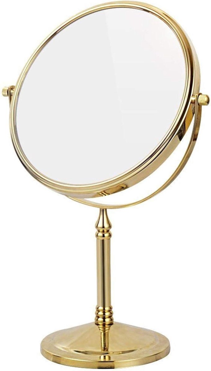 Make-upspiegel Tafelmodel - Vergrotende Spiegel - Gedetailleerd Op Maken - Dubbelzijdig Draaibaar - 8 Inch - Goud