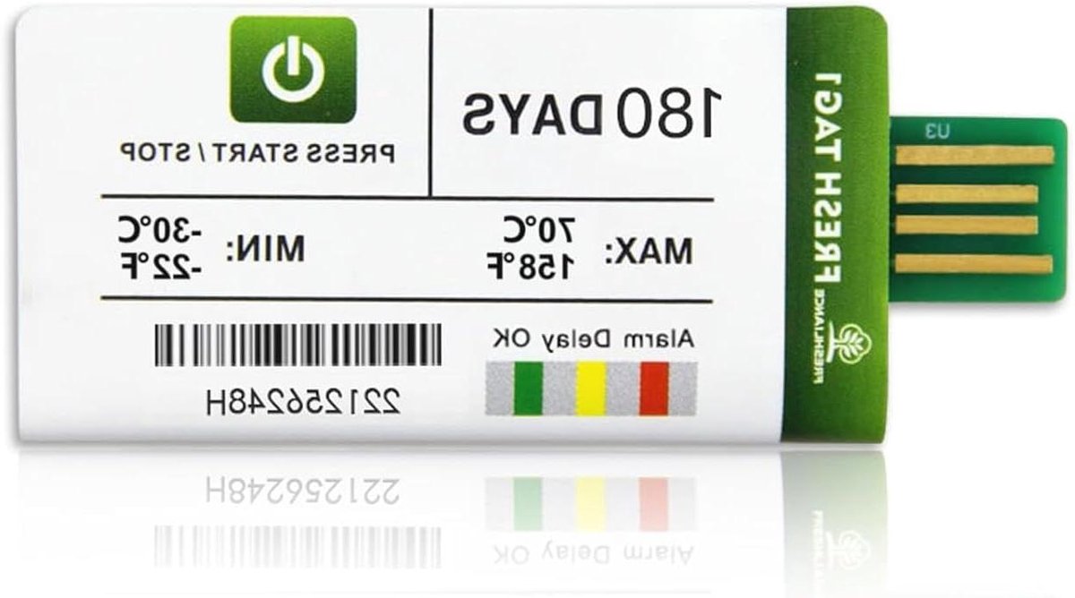 Temperatuur Datalogger - Data Recorder - Koelketen Monitoren - Wegwerp PDF Rapport - 180 Dagen - Wit