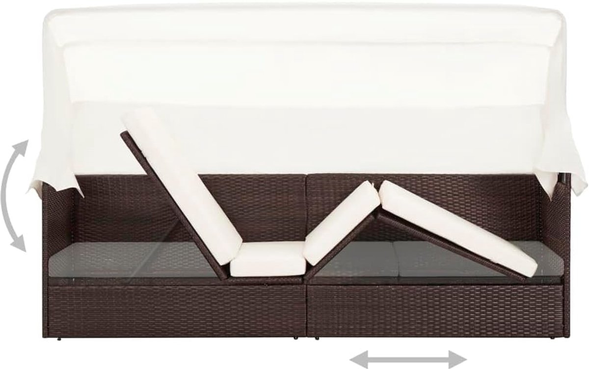 Zonneligstoel met Dak – Luxe Rotan Tuin Ligbed / Zonnebed met Kussen – Comfortabele Tuinbank Outdoor Relaxstoel met Zonnedak – Zwart Wit Retro – ABTkantoor