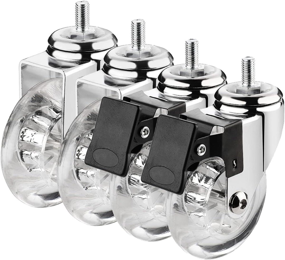 Zwenkwielen Met Rem - Meubelwielen Set - Meubels Verplaatsen - Stille PU Wielen - 75mm Diameter - Transparant