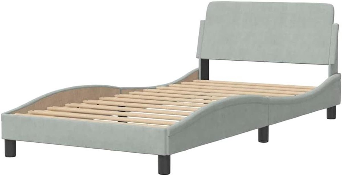 Eenpersoons Bedframe - Slaapkamer meubel - Comfortabel slapen - Zacht fluwelen hoofdbord - 100x200 cm - Lichtgrijs