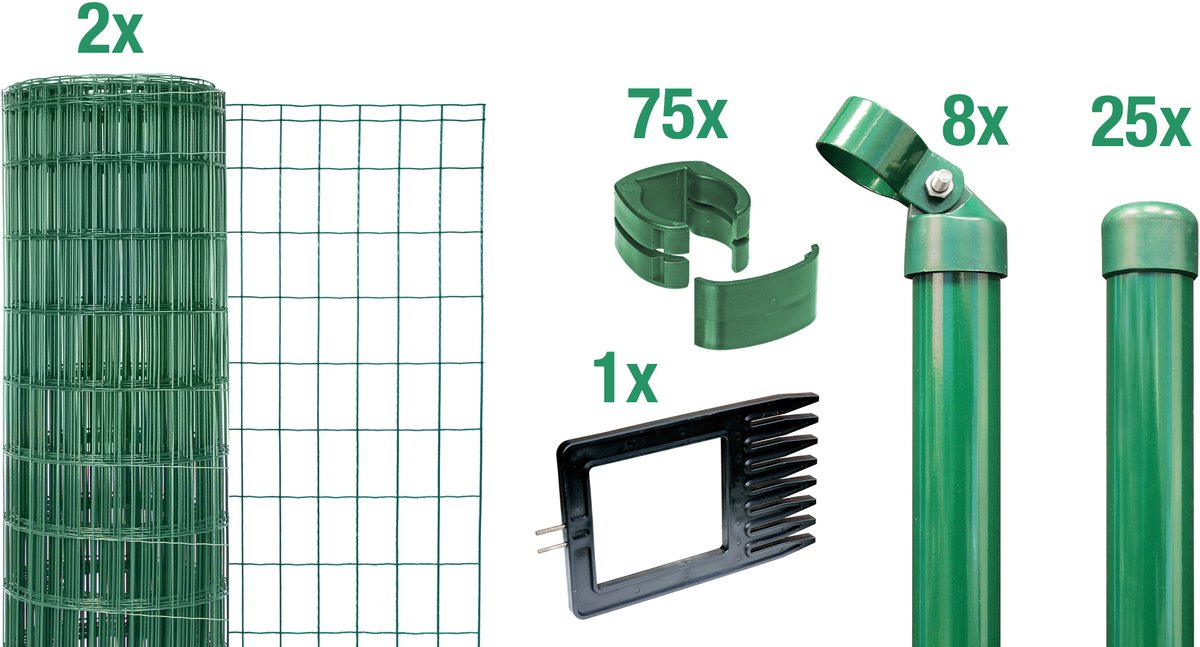 Alberts 693671 Fix-Clip Pro als complete afrasteringsset, voor plaatsing in beton met kniekussen | verschillende lengtes en hoogtes - verkrijgbaar in verschillende kleuren | antraciet | hoogte 153 cm | lengte 25 m
