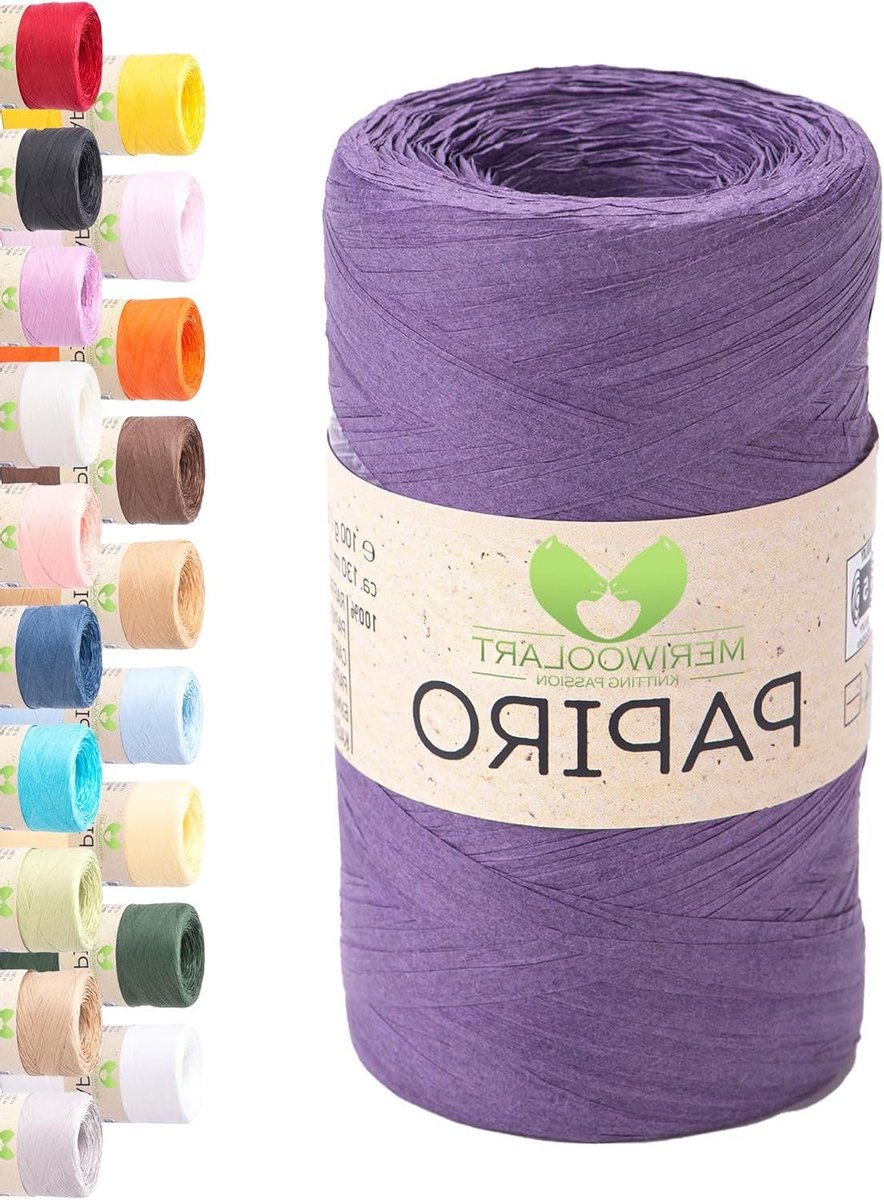 Papieren Raffia Garen - Knutsel Garen - Haken Breien Macramé - 100% Natuurlijk Materiaal - 130 Meter Bol - Viooltjesblauw