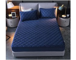 Hoeslakens Kristalfluweel - Gewatteerd Matrasdek - Warm en Zacht Slapen - Drielaags Composiet - 180x220cm - Blauw