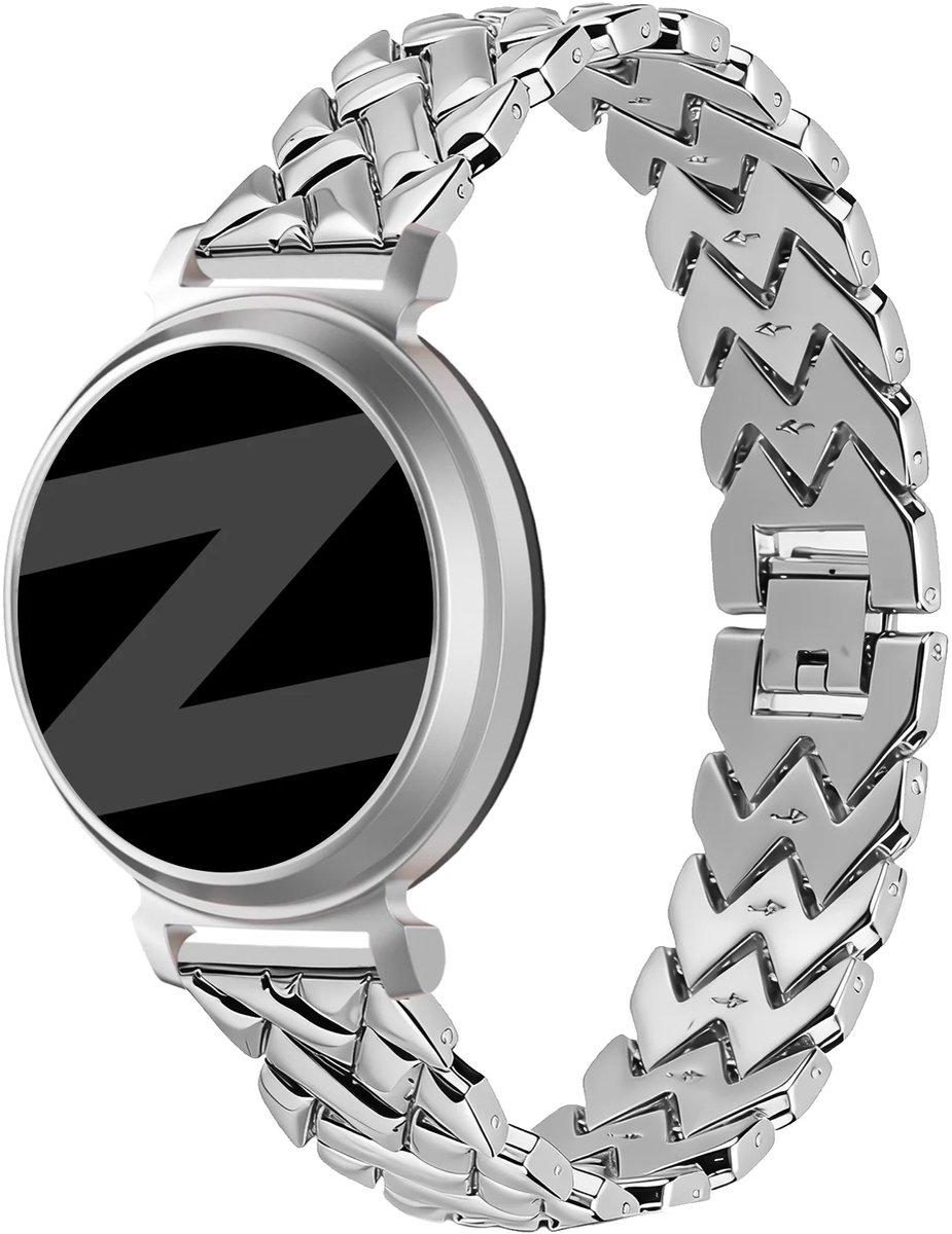 Bandz Metalen 'V-Type' bandje geschikt voor Garmin Lily 2 / Pebble Round 2 - Zilver