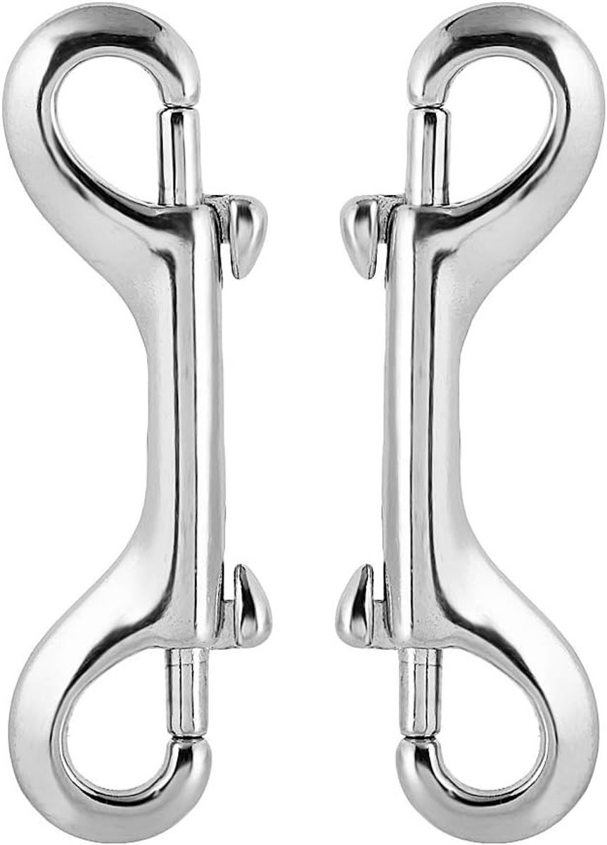 Dubbele Karabijnhaak met Sluiting voor Hondenriem - Ideaal voor Bergsport, Kamperen en Buitenactiviteiten - Verpakt per 2, 90 mm, Glanzend Zilver