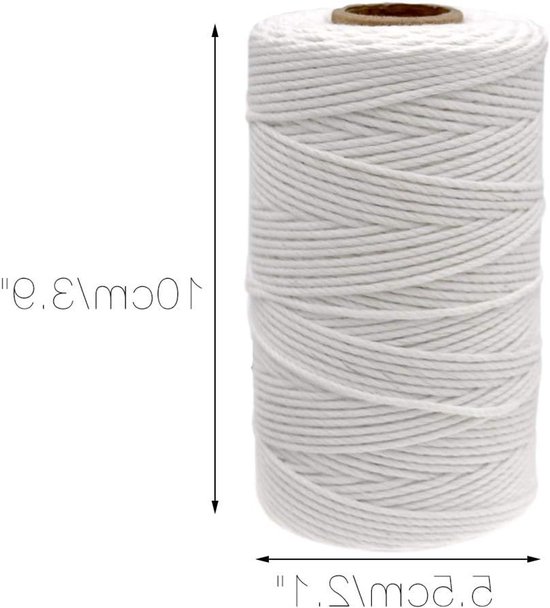 100M Wit Katoenen Touw van 2MM - Duurzaam 3-Ply Katoen voor Bakken, Ambachten en DIY Projecten - Perfect voor Slagers en Creatieve Klussen 1 PCS — afbeelding 2