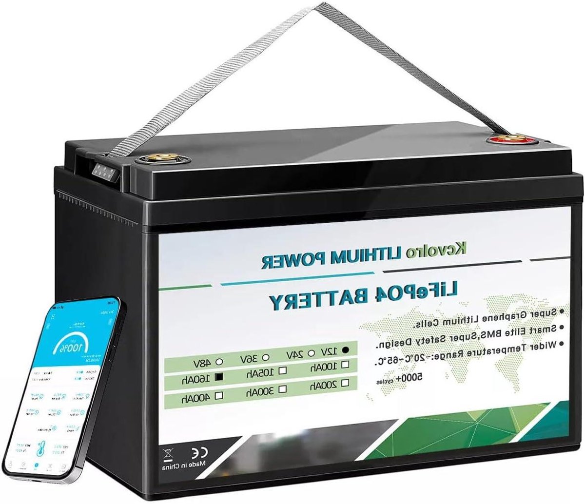 Lithium Batterij - Energie Opslag - Off-Grid Leven - Geïntegreerde Bluetooth - 160Ah Capaciteit - Zwart