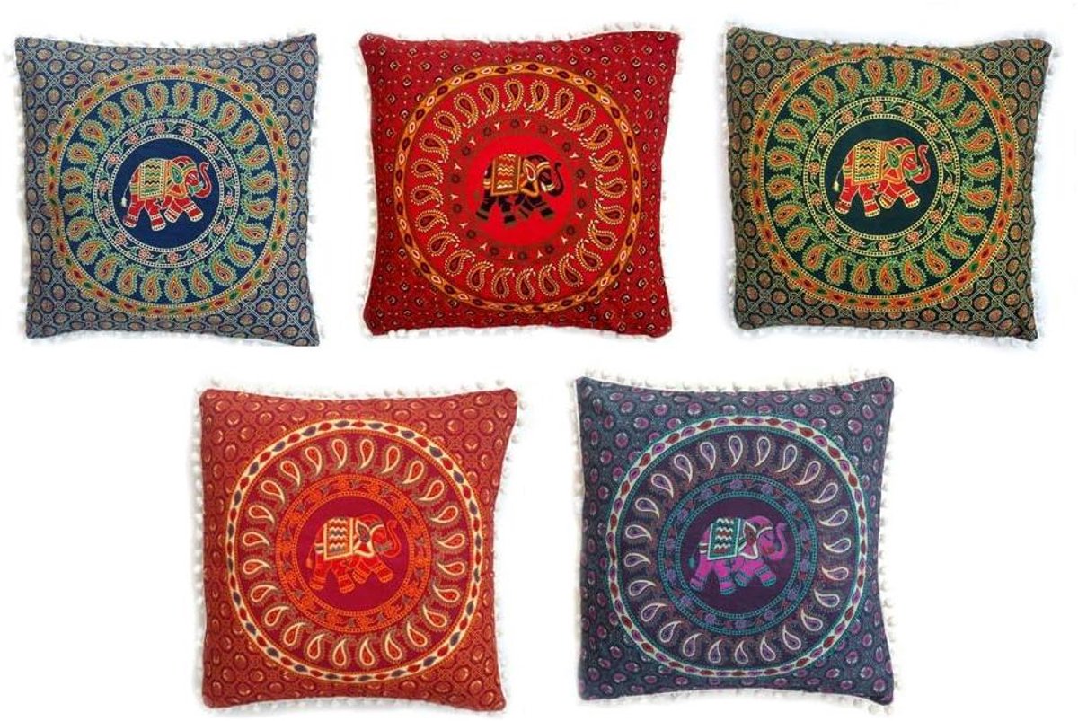 Kussenhoes Set - Decoratieve Kussens - Bank en Huis - Fantasie Bedrukt Design - 40x40 CM 5 Stuks - Veelkleurig