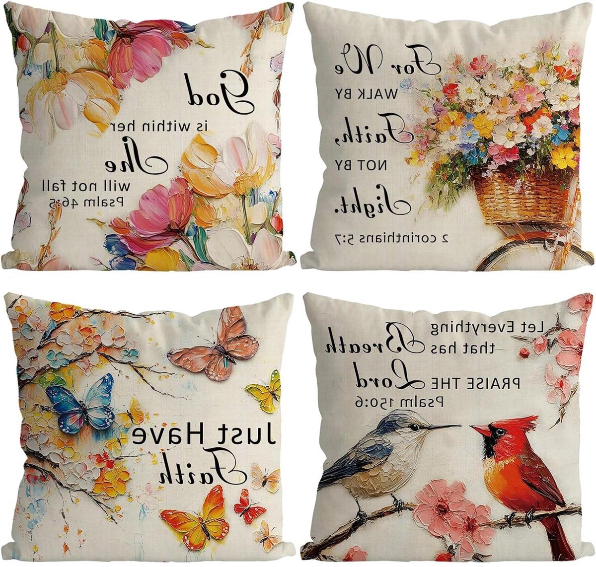 Kussenhoezen Set - Decoratieve Hoezen - Huis Decoratie - Aquarel Religieus - 4 Stuks 45x45 - Multicolor