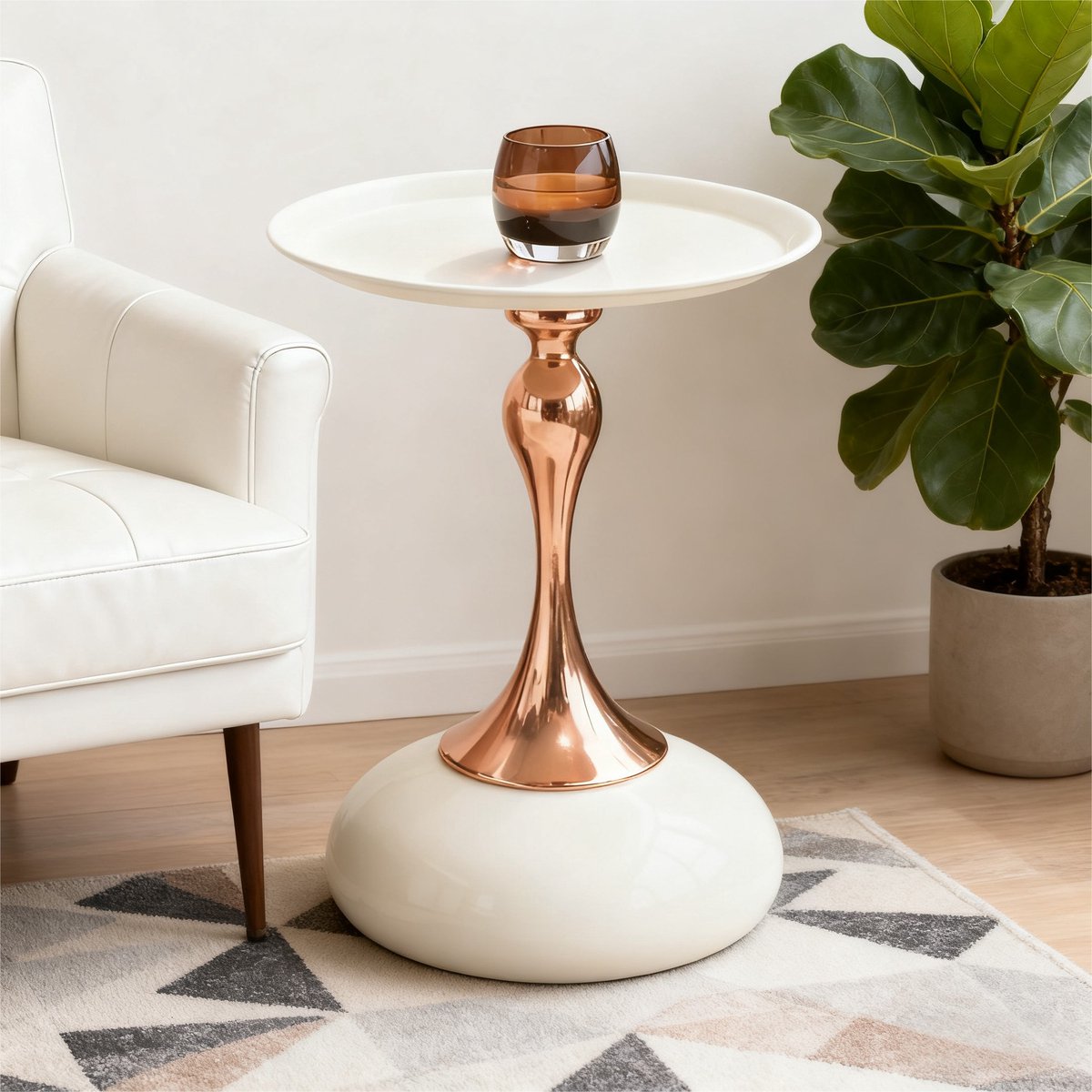 PHOEBE CAT Salontafel - Ronde bijzettafel - Ø 38 cm - Metalen onderstel - Wit + Goud