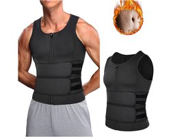 Shapewear Geschikt voor heren, dubbelknoopsluiting, afslankend Geschikt voor de buik, saunacompressie, vochtafvoerend, sport- en fitnessshapewear - Zwart XXXL