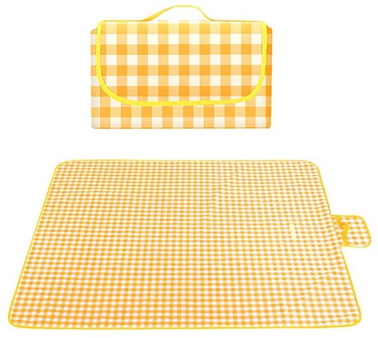 Picknickkleed -Picknickkleed - Picknickkleed voor buiten - Campingkleed - Strandkleed - Waterdicht en zandbestendig - het handvat - waterafstotende - Geschikt voor reizen, kamperen, wandelen en vakantiebijeenkomsten - Geel - 200 x 200 cm