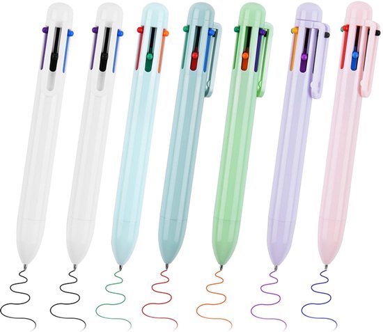 Lot de 7 stylos à bille de différentes couleurs – Un ensemble de stylos à bille rétractables 6 en 1 avec plusieurs couleurs d'encre (y compris une mine de 0,5 mm) ; convient pour le bureau, les études, les étudiants, les infirmières et comme cadeau.