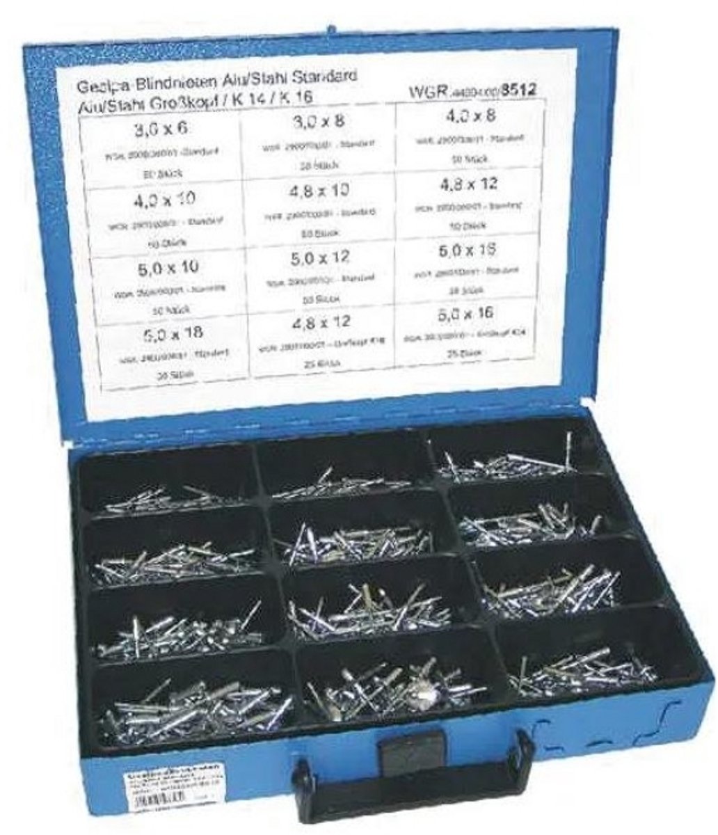 GESIPA Blindnieten-Set – 550-delig – Aluminium/Staal – Inclusief Grootkop K14 & K16
