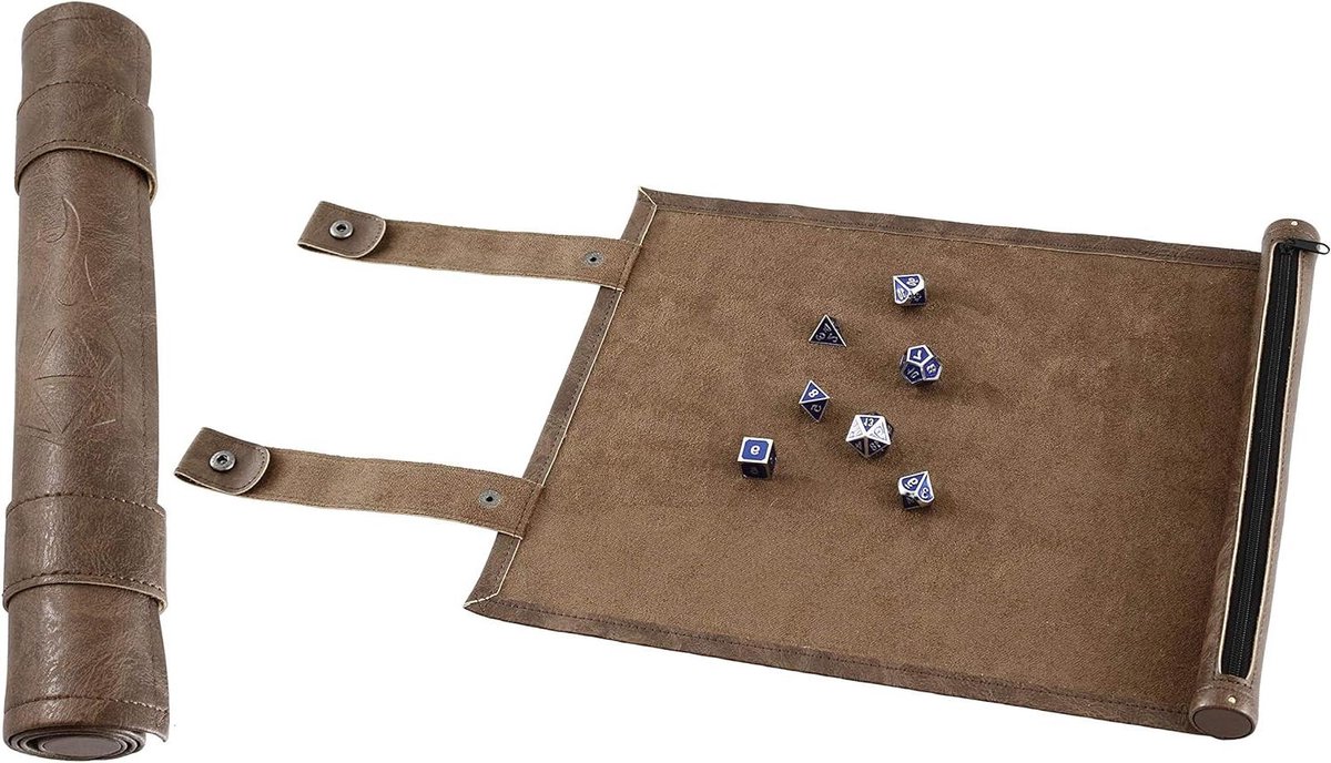 Dobbelstenen Lade - Rolmat Opberger - Spel Spelen - Met Ritssluiting - 33x25 cm - Bruin