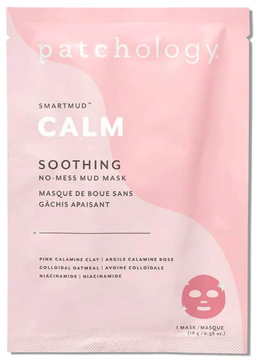 Patchology SmartMud™ Calm Soothing No-Mess Mud Sheet Mask – Kalmerend Gezichtsmasker Tegen Roodheid & Irritatie – Met Calamine, Havermout & Niacinamide – Hydraterend & Huidbarrière Versterkend – 1x Masker