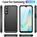 Coque noire pour Samsung A26-5G, montrant les vues avant, arrière et latérales, y compris le placement de la caméra.