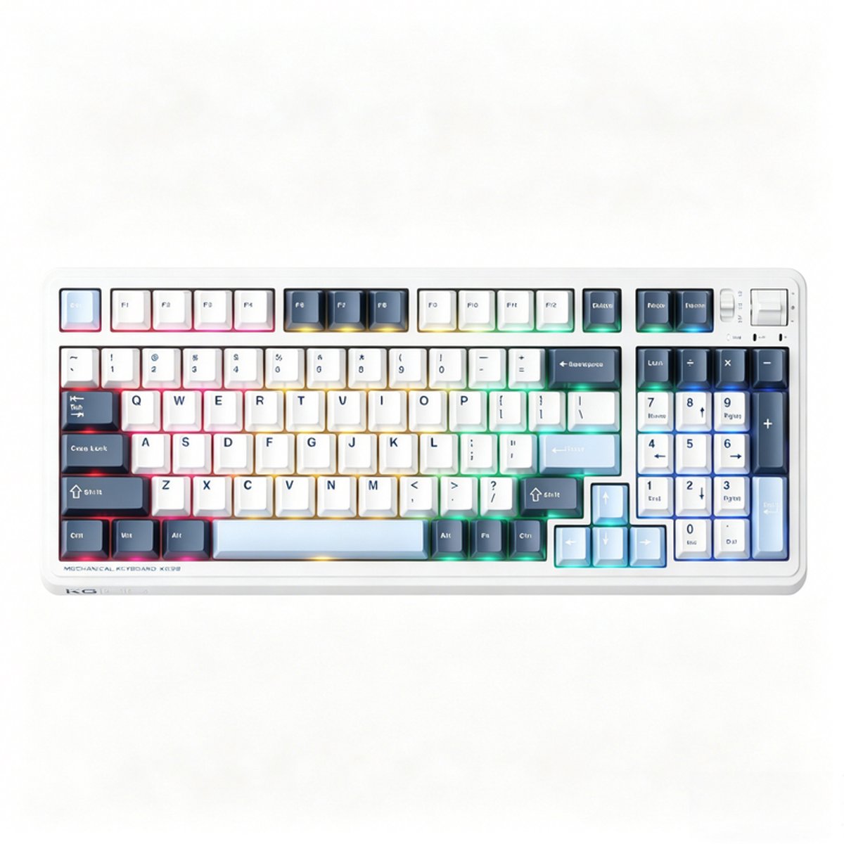 MACHENIKE - Bedrade Toetsenbord - Bluetooth - 97 Toetsen - Zilveren Switch - PBT Keycaps - 5-Laags Opvulling - 5000 mAh Accu - RGB Light Bar - Romig Geluid - Blauw