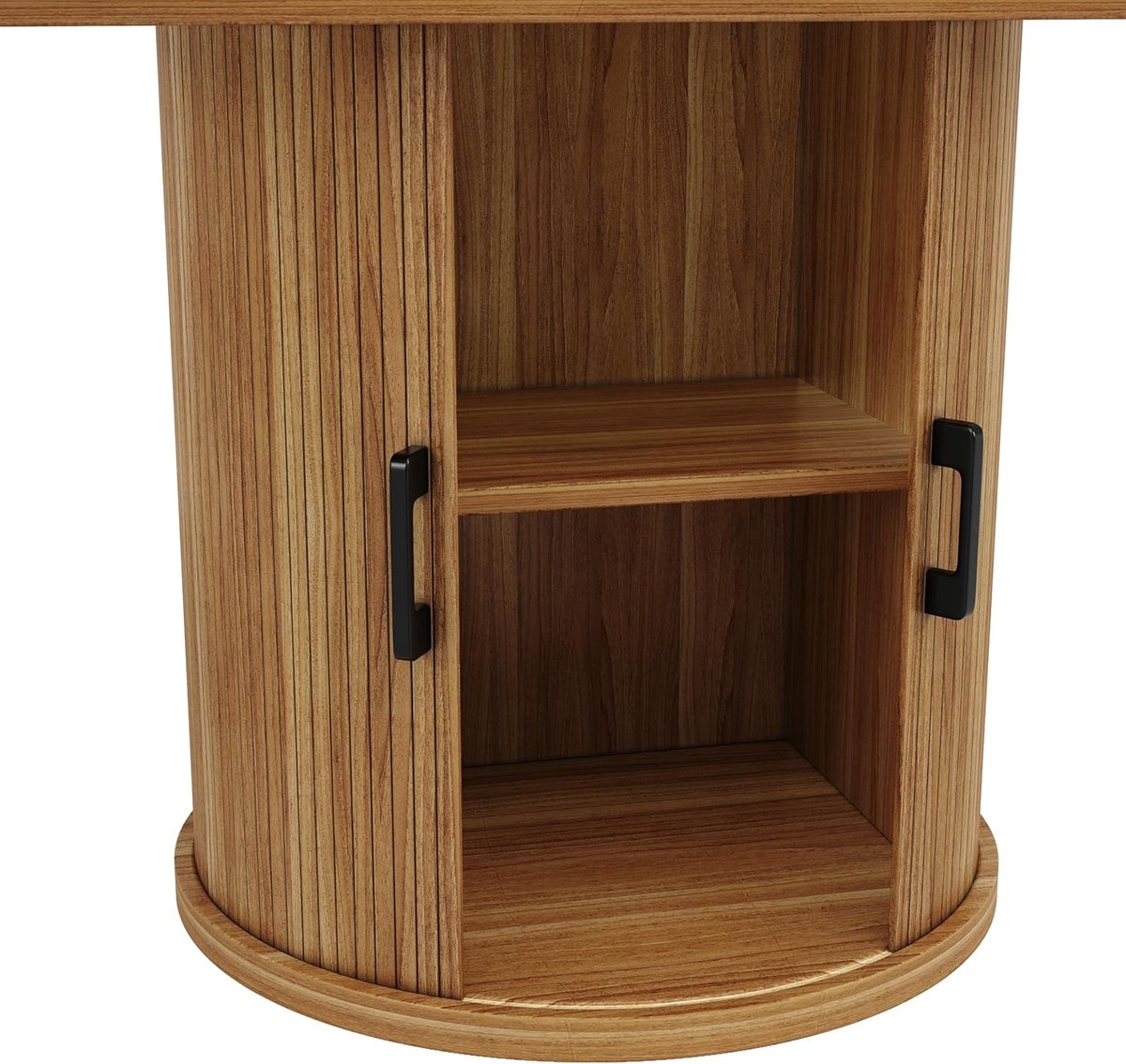 Uitschuifbare Ronde Eettafel 118–158 cm met Opbergruimte – Walnoot/Zwart – Voor 4 tot 6 Personen – Moderne Ovale Keukentafel