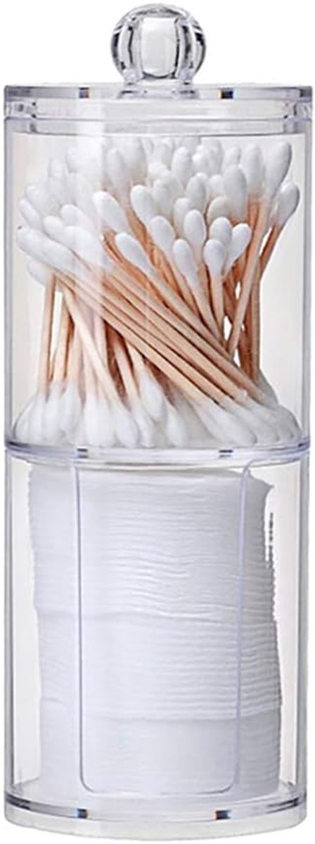 OLOEY Make-up organizer set-Acryl wattenschijfjeshouder met deksel-transparante dispenser voor wattenstaafjes-potje voor oordopjes-accessoires voor op de kaptafel-cosmetica opbergdoos voor de badkamer