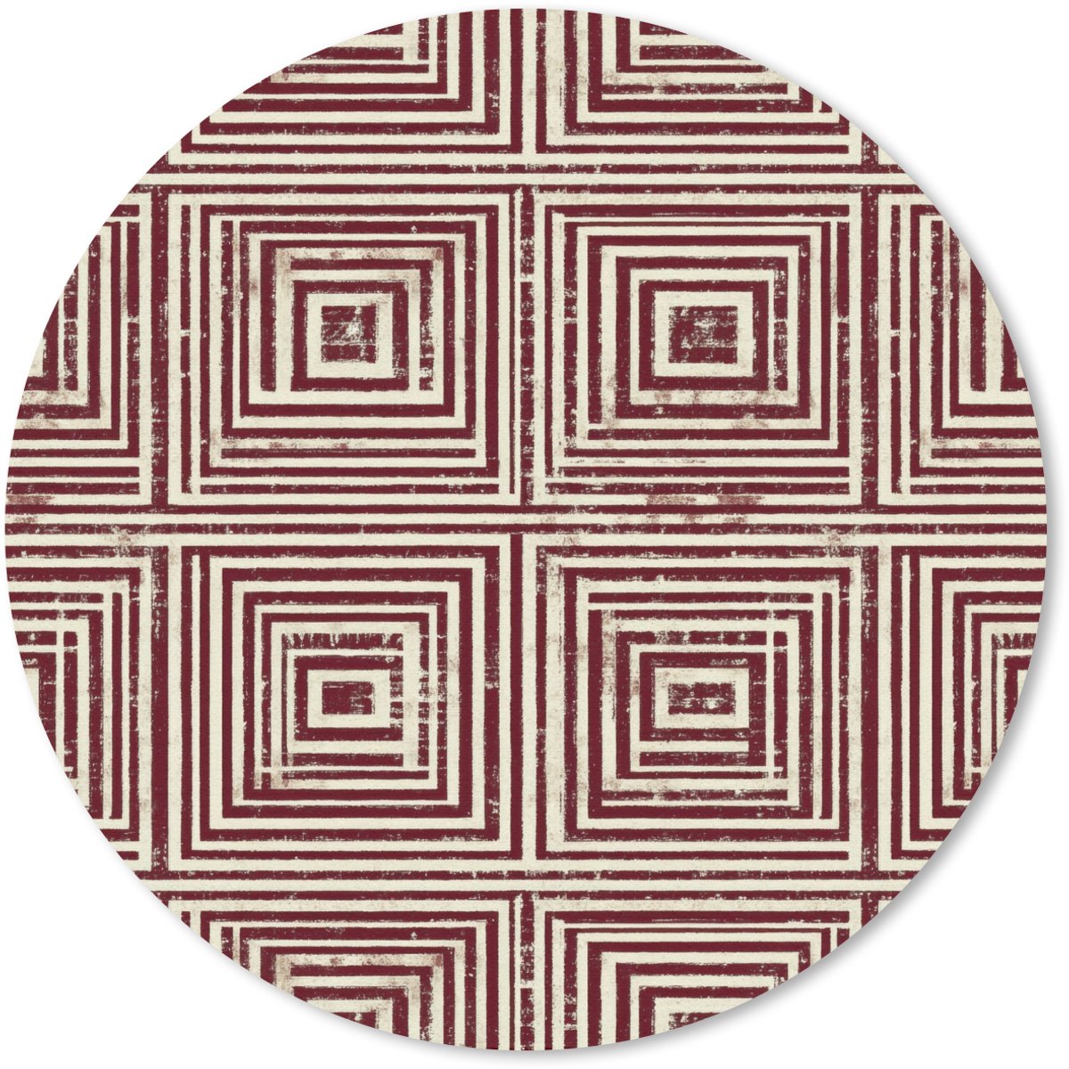 Muismat rond 40x40 cm - Mousepad Geometrisch - Patroon - Rood - Ronde muismatten