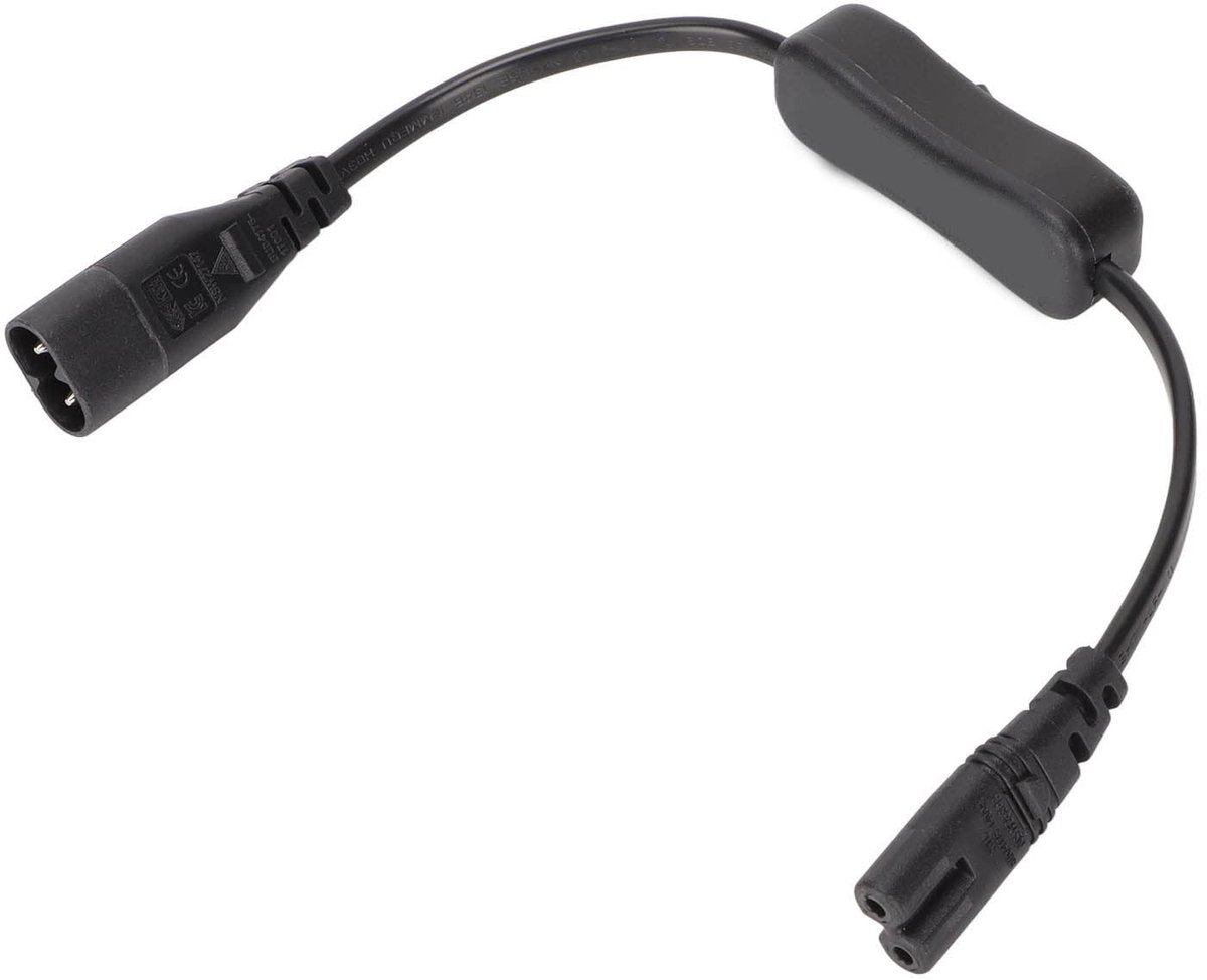 Verlengsnoer Kabel IEC 320 C8 - IEC 320 C7 Mannelijk Vrouwelijk - Adaptersnoer Schakelaar - Bureaulamp 2.5A 250V 1500W 0.98ft