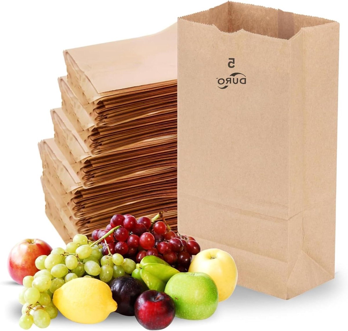 Draagtassen Kraft - Papieren zakken - Takeaway verpakking - 100% gerecycled materiaal - 5 Pounds capaciteit - Natuurlijk bruin