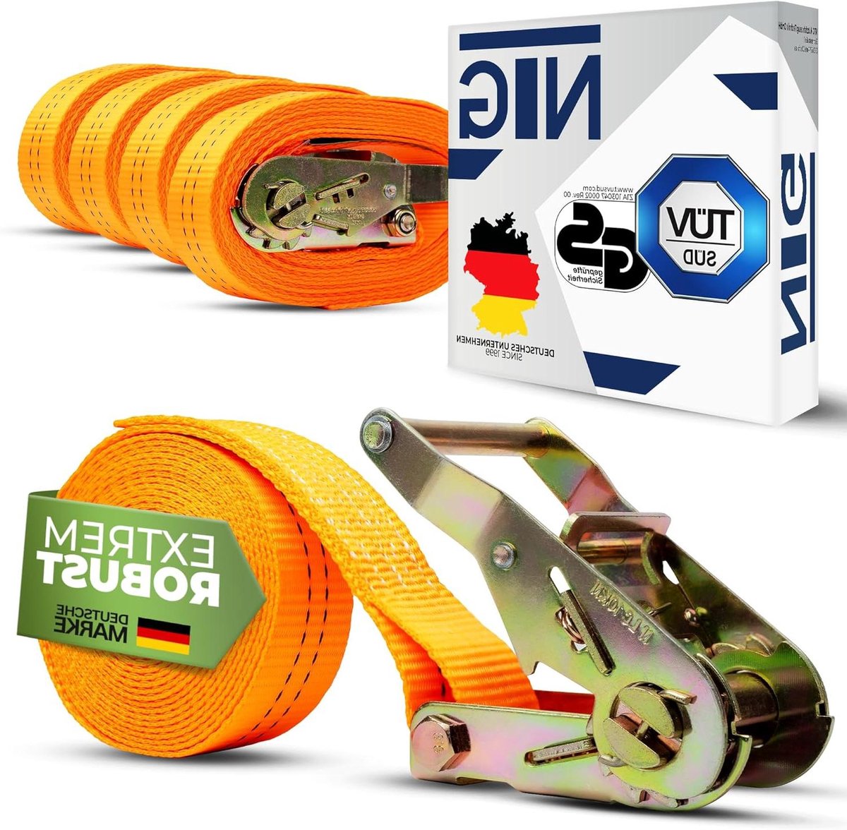 Spanbanden Set - Sjorbanden Ratel - Vastzetten Lading - Voldoet aan DIN - 2 x 6 Meter - Oranje