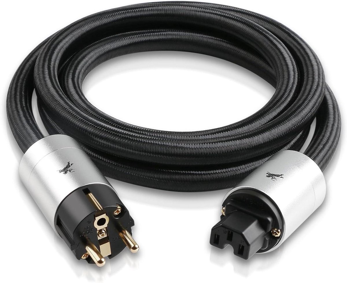 Netsnoer HiFi Stroomkabel - Audiofiel Kabel - Audiosysteem Verbeteren - Zuiver Koperen Kern - 2 Meter - Zilver