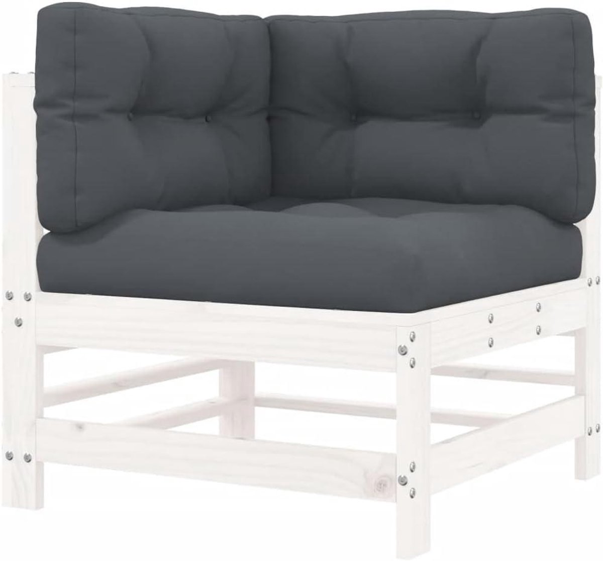 Houten Hoekbank - Tuinbank Kussens - Gezellig Buiten Zitten - Modulair Ontwerp - 14.12 KG - Wit Grenenhout