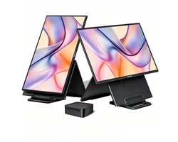 Blackview MP100 Mini PC & Table 10 Draagbare Monitor – AMD Ryzen™ 5 7430U – 16 GB DDR4 RAM – 256 GB M.2 SSD – Windows 11 Pro – Tot 4,3 GHz – WiFi 6 – 4K UHD – BT 5.2 – Microcomputers voor thuis – gaming – kantoor – Zwart