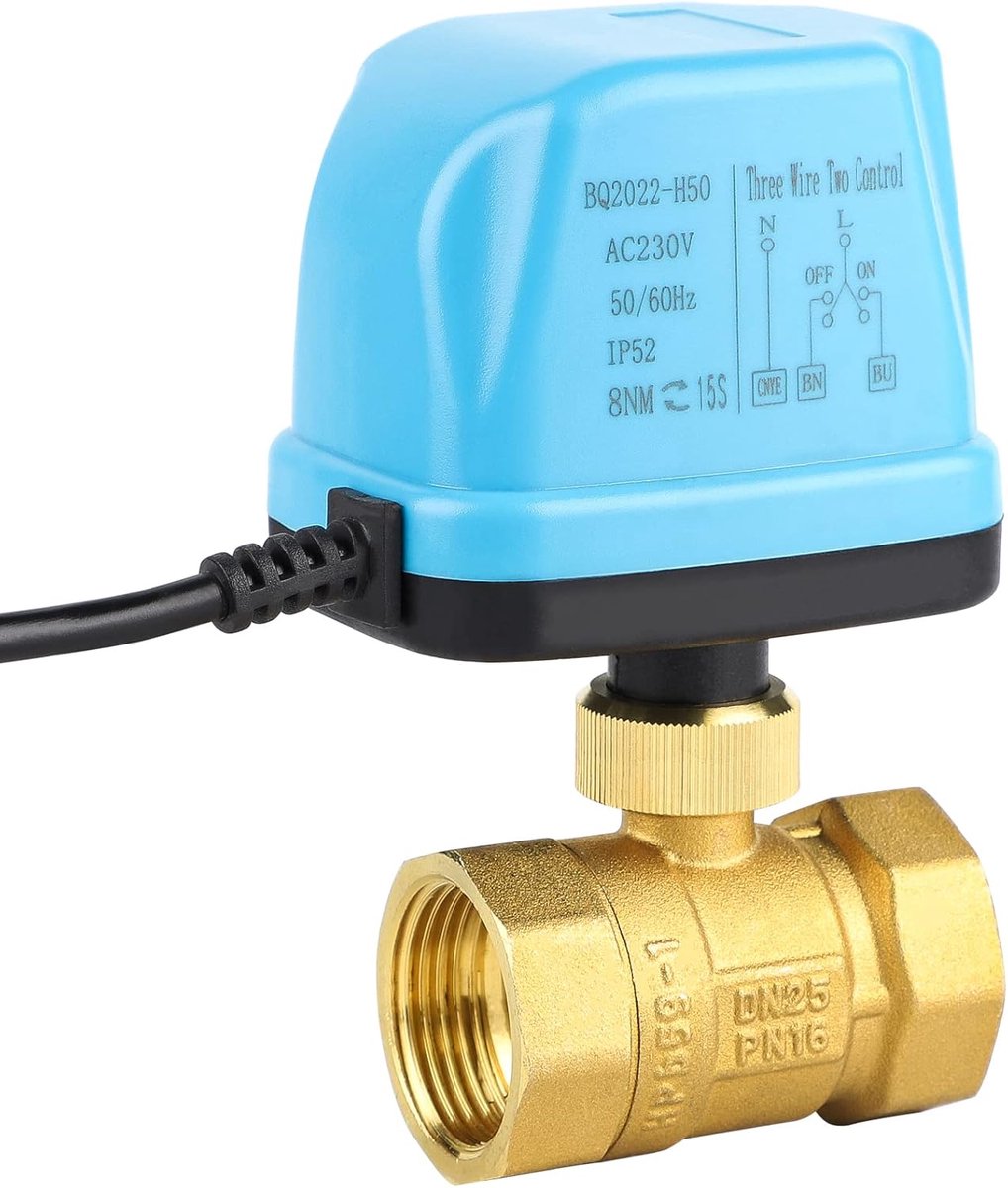Motorized 2-Way Electromagnetic Valve - DN25 - 1 Inch - 230 V - Electric Brass Ball Valve - Motorized Ball Valve - Blauw