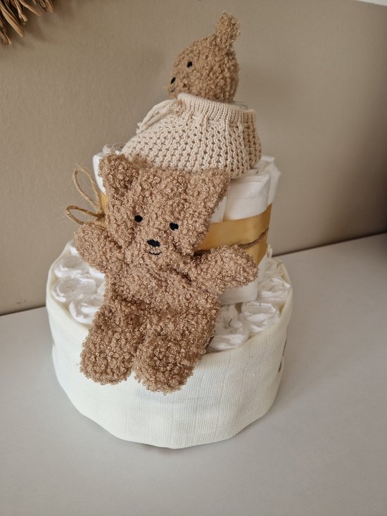 Luiertaart Teddy Bear Jollein Biscuit, neutraal- babyshower - kraamcadeau van Jollein — afbeelding 2
