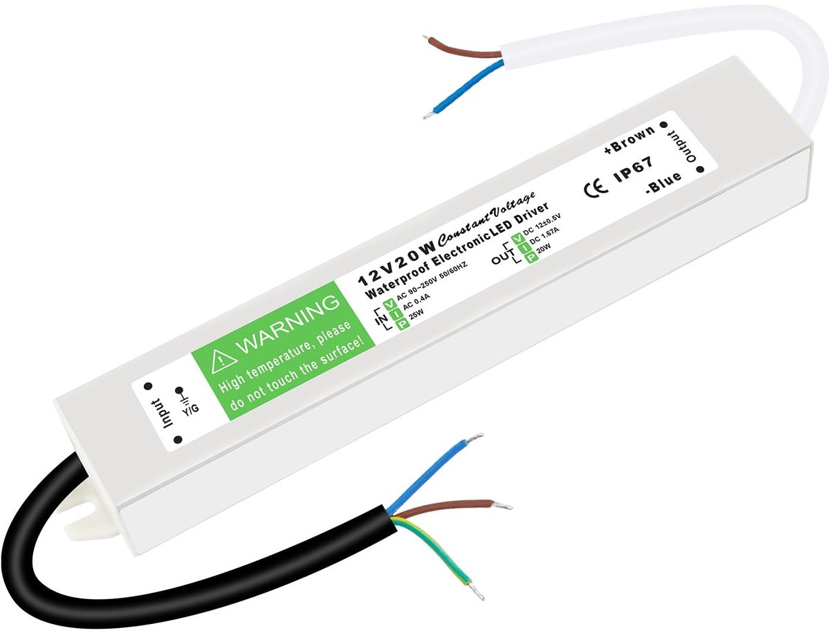 ONF3 - LED transformator - 12V voeding - IP67 waterdicht - 20W vermogen - Constant voltage - Geschikt voor MR11 MR16 G4 halogeen