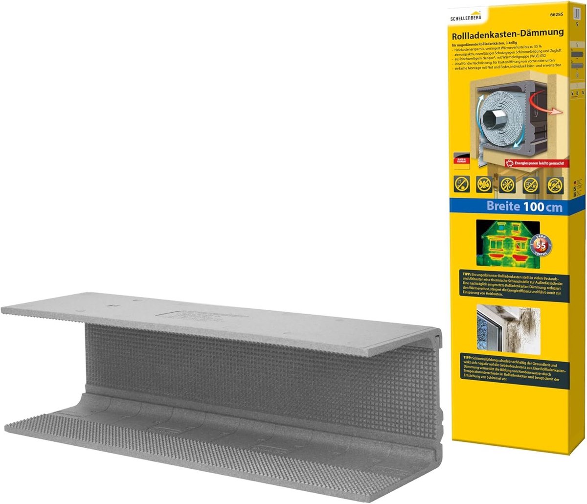 Schellenberg 66285 Rolluikkastisolatie, 3 isolatiepanelen 100 x 28,5 x 28 cm / 13 mm, eenvoudige insteekverbinding, thermische en geluidsisolatie en bescherming tegen schimmel en tocht, 3-delige set