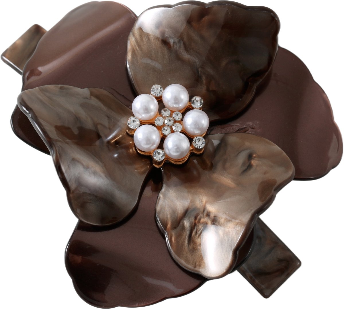 Emilie Collection - haarspeld - bloem - bruin - parels