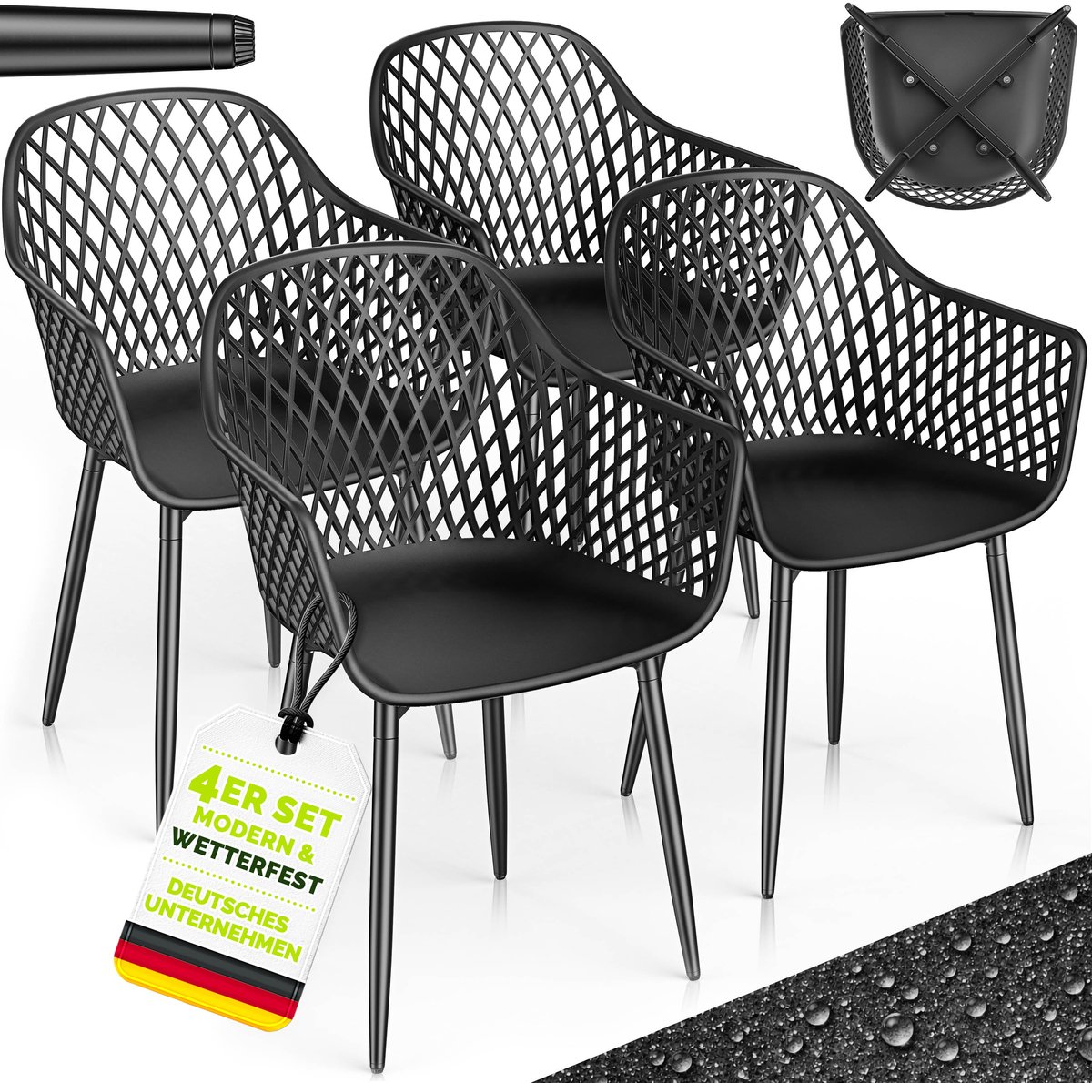 tillvex® Tuinstoel 4-delige set weerbestendig met armleuning | Buitenstoelen belastbaar tot 120 kg | Tuinstoelen UV-bestendig | Terrasstoel tuinmeubelen terras balkon buiten tuin