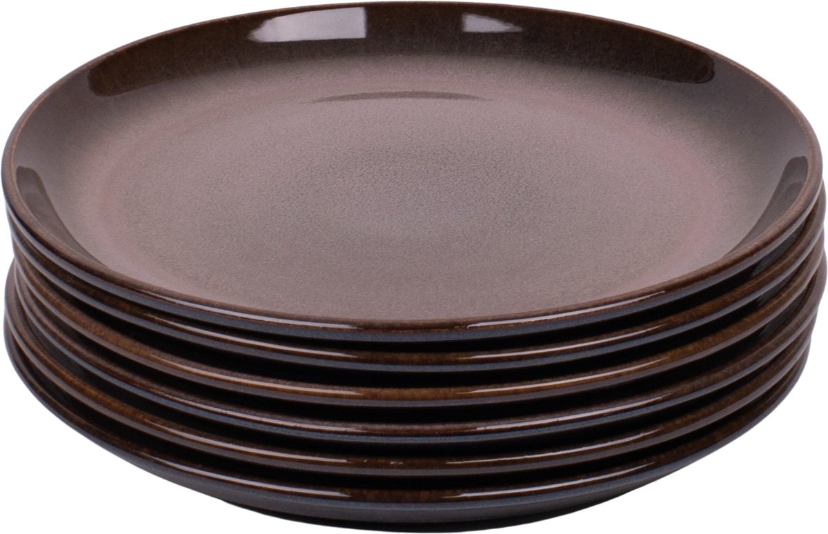 Set van 6 ontbijtborden - 22 cm - Vila Nova - blauw met roze - normale rand - Portugees stoneware