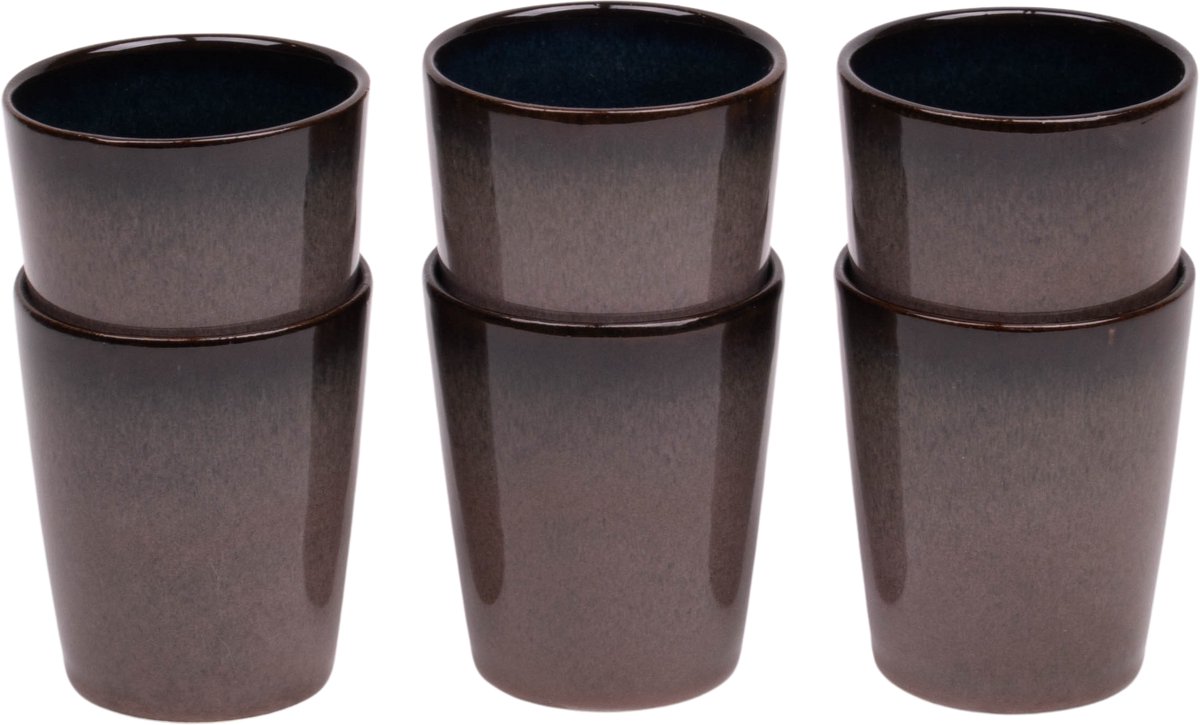 Koffiekopjes set van 6 - 250 ml - 6 persoons - Vila Nova - roze met blauw - Portugees stoneware