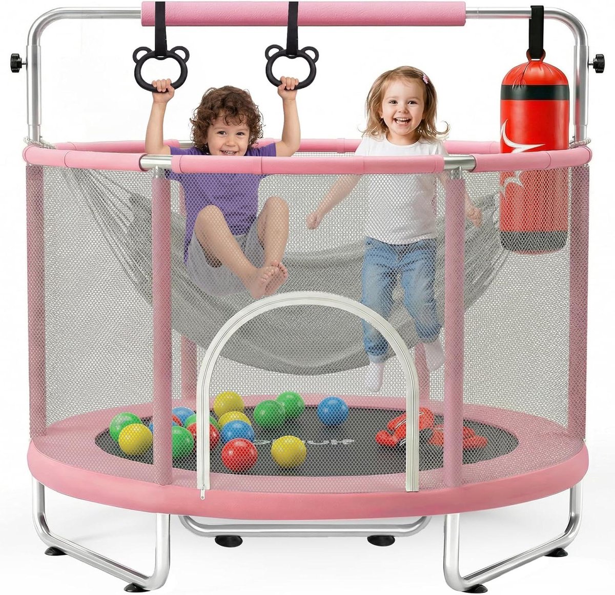 Kinder trampoline - Springkussen binnen buiten - Actief spel - Inclusief accessoires - 55 inch - Roze
