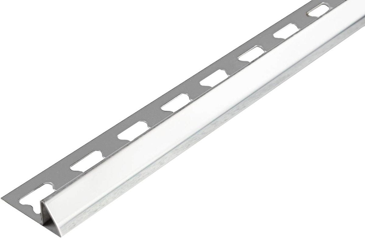 Tegelrail profiel - Overgangsprofiel vloer - Randafwerking vloeren - Roestvrij staal V2A - 200 cm lengte - Zilver glanzend