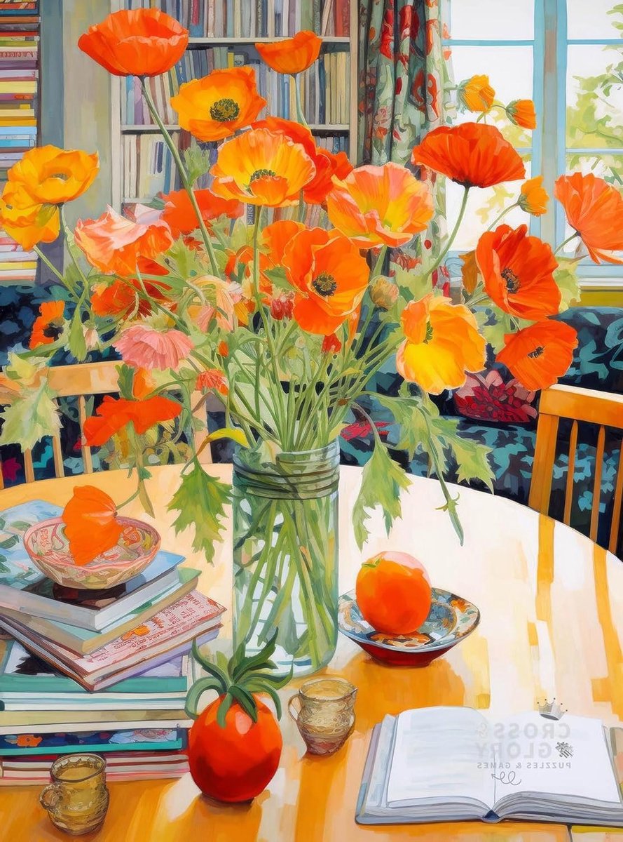 Legpuzzel - Bloemen Puzzel - Ontspannen Tijdverdrijf - Satijnen Afwerking - 1000 Stukjes - Oranje Papavers