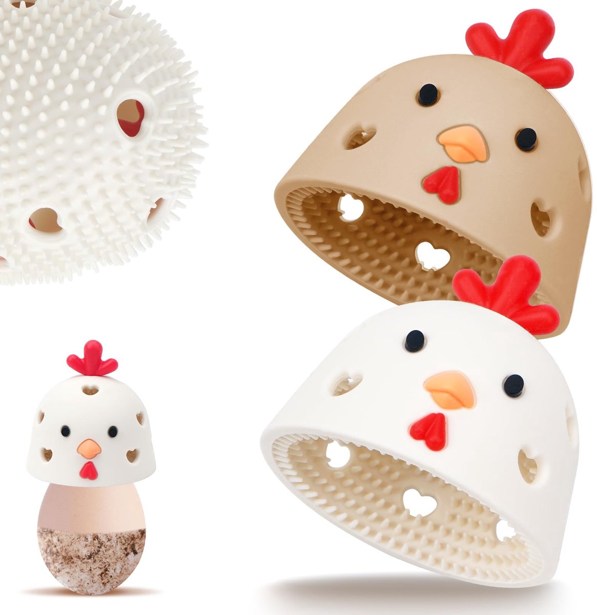 Set van 2: Eierwassers, eierreinigingsborstels, siliconen eierschrobbers — Beige & Bruin