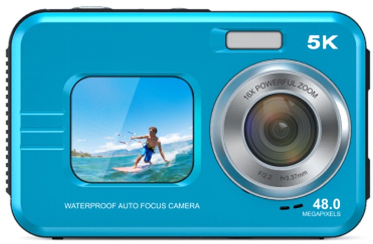 5K Waterdichte Digitale Camera met Dubbele Lens voor Selfies en Avontuur