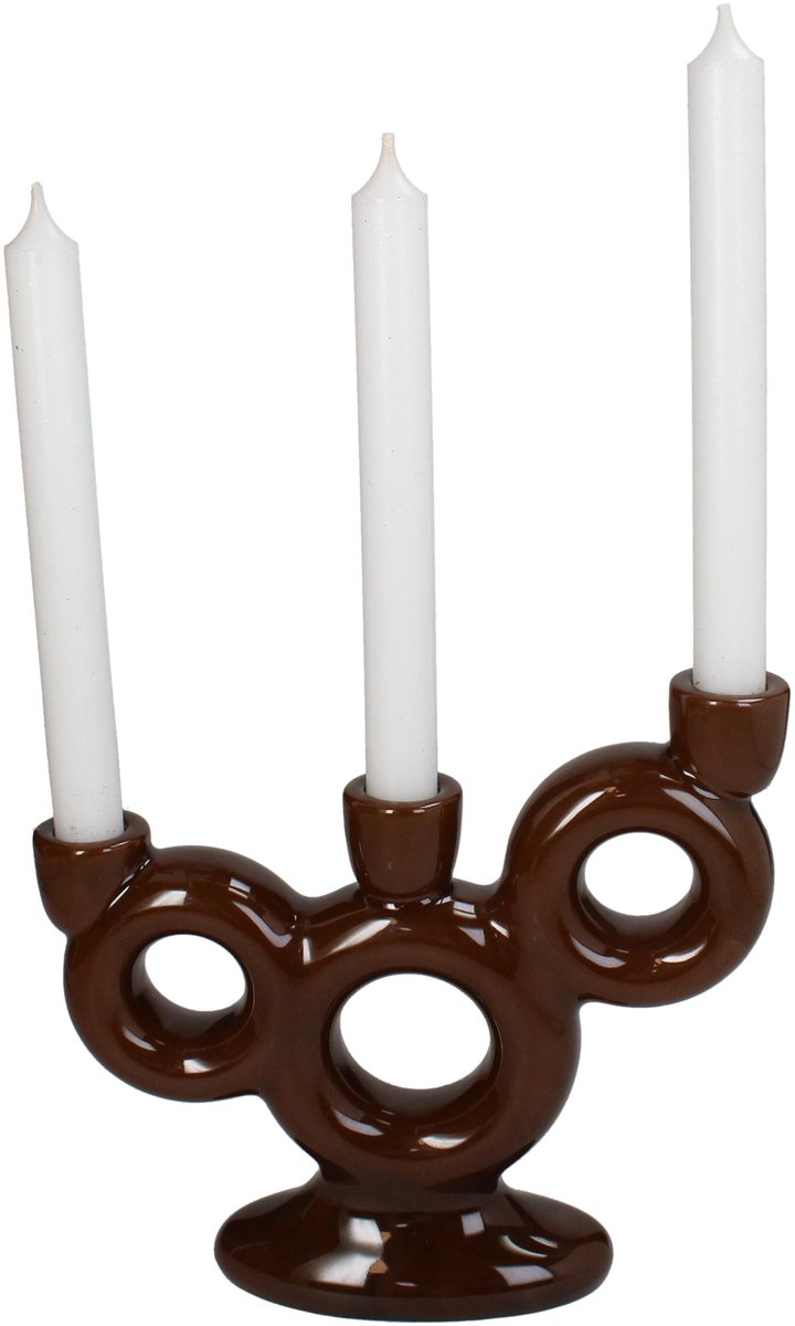 Kandelaar Kaypo - Keramiek - Bruin - 22x20x6 cm (BxHxD) - Organisch Design - Voor Dinerkaarsen