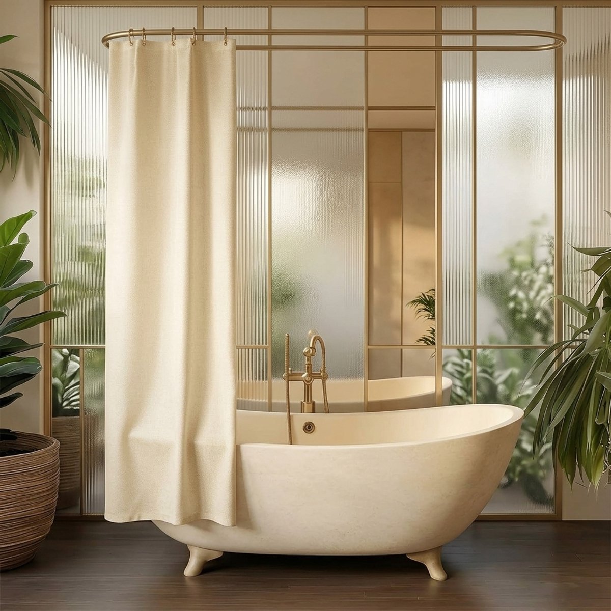Azalia Douchegordijn, extra breed en extra lang model, waterafstotend, schimmelwerend, voor de badkuip thuis, perfect als ruimteverdeler, 240 x 180 cm (b x h), kleur crème
