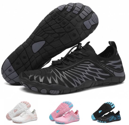 Solfit - Chaussures Barefoot - Femmes & Hommes - Baskets de sport - Chaussures de fitness - Chaussures de course - Textile tricoté respirant - Noir - 45 - BAREON