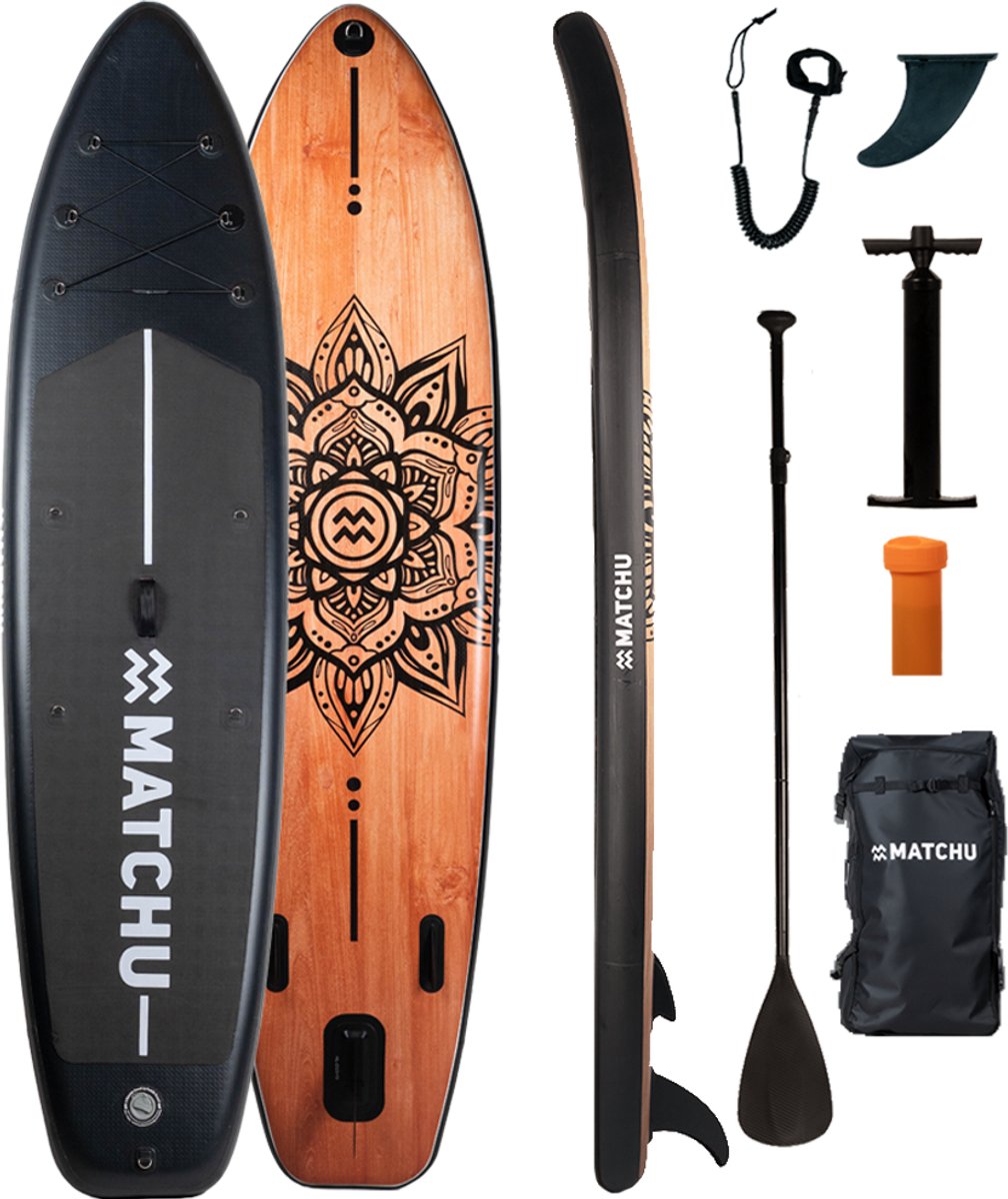 Bol.com Matchu - SUP board - Hout/Mandala - Stand up paddle board - 320x81x15 - Opblaasbaar aanbieding