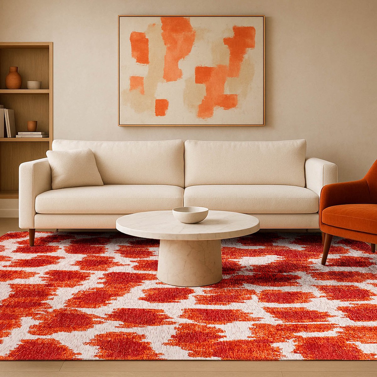 Binnen & Buiten Vloerkleed - 240 x 340 cm - Lola&Moi Ikat Orange Blood - Laagpolig Tapijt - Gerecycled PET - Made in Belgium - Circulair